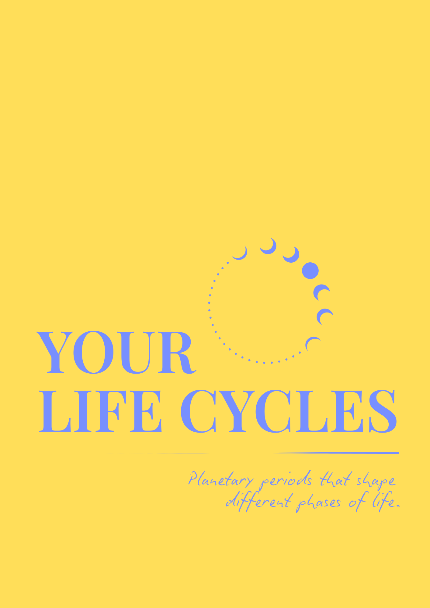 Personalised Vedic astrology reading digital booklet yellow chapter cover with 'Your Life Cycles' text and celestial design on a yellow background