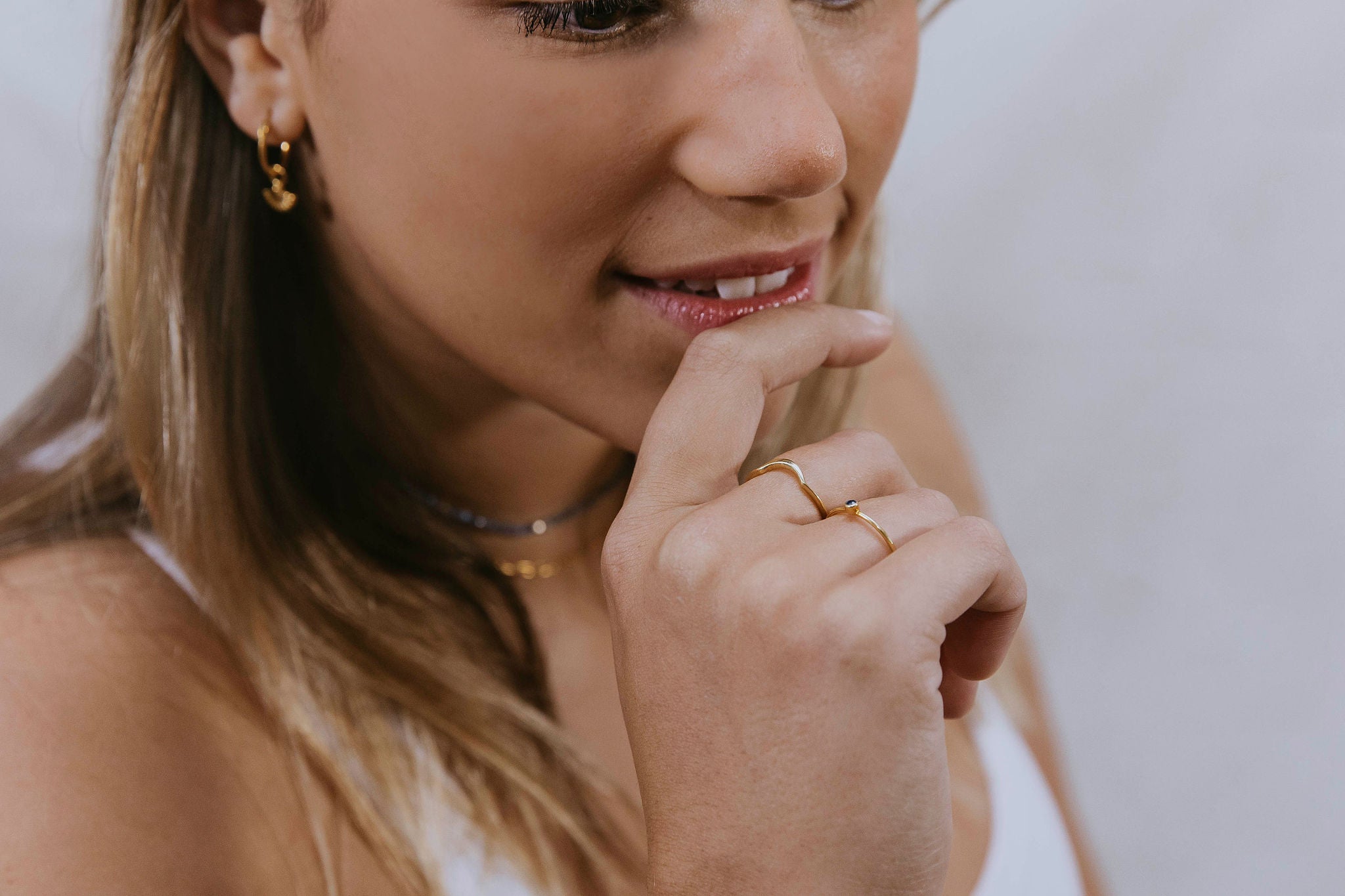 Beverley delicate gold crescent stacker ring